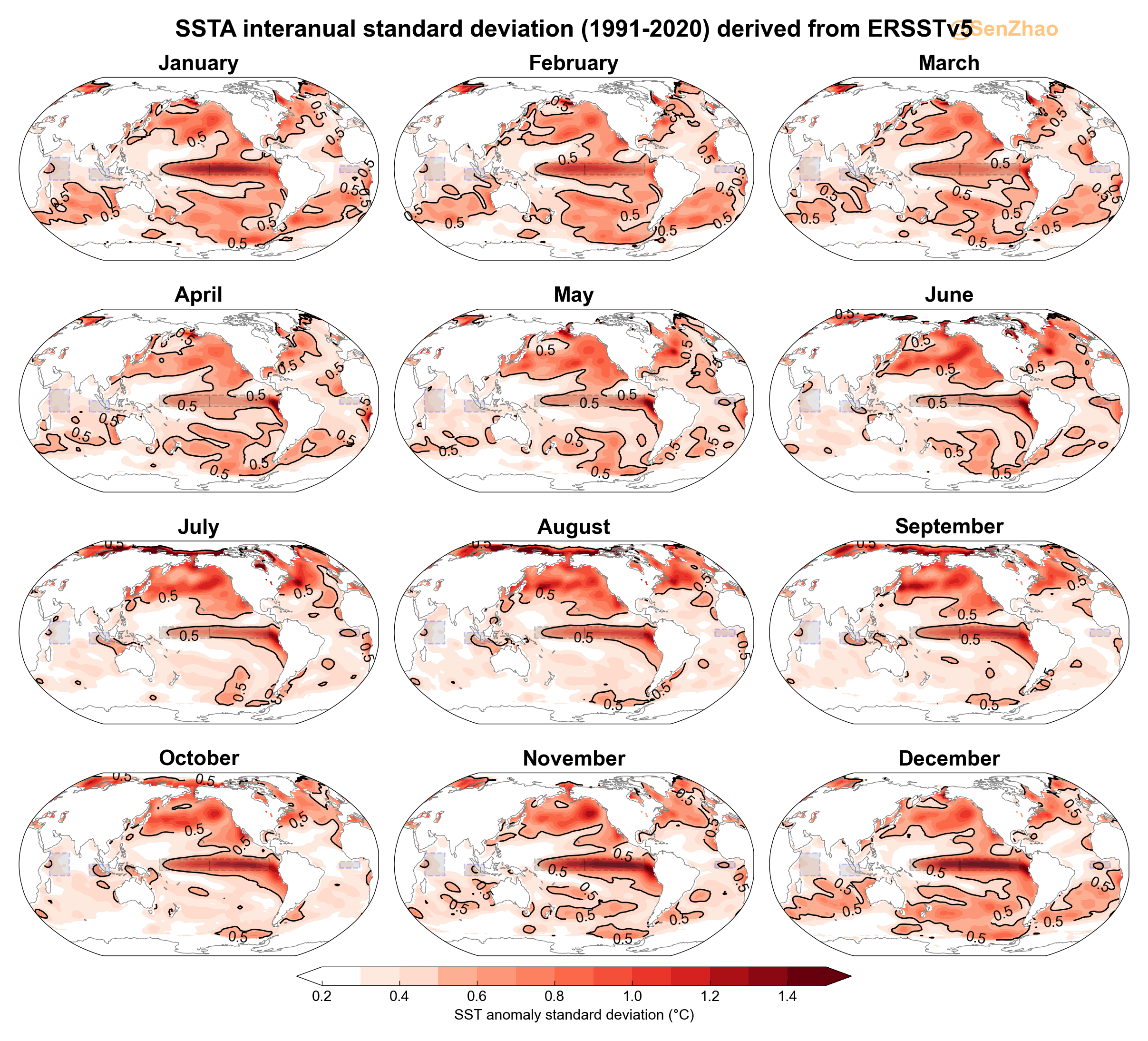Interannual standard deviation of SST