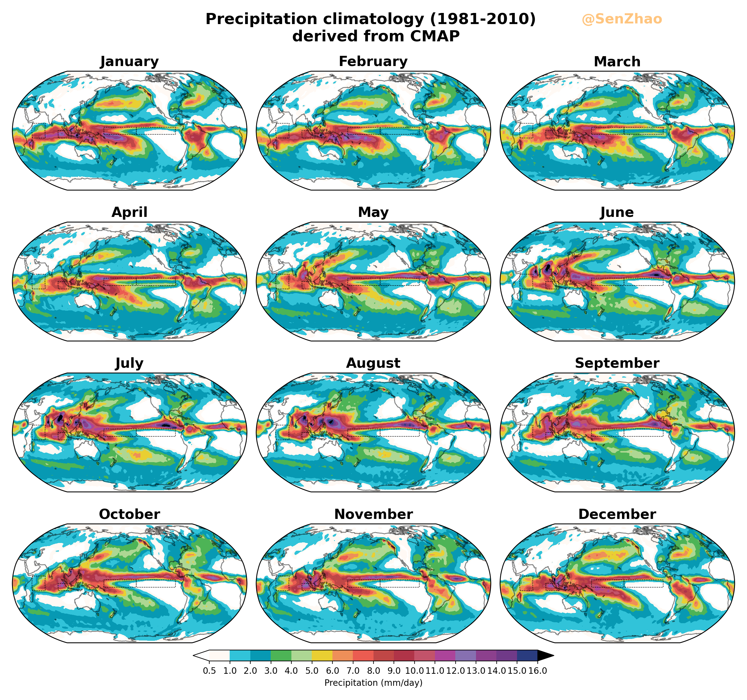 Monthly climatology of precipitation